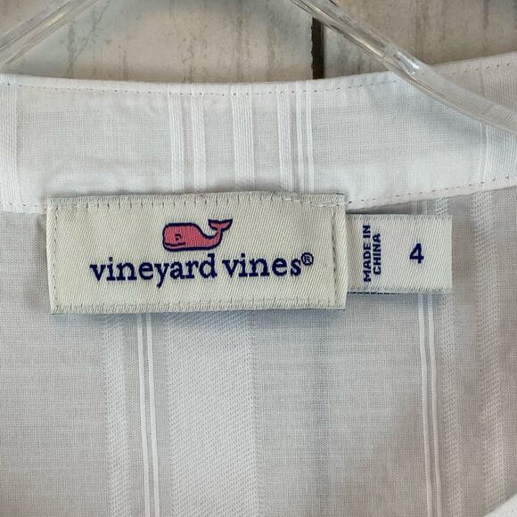 Vineyard Vines White Cap Cotton Relaxed Dobby Print Pintuck Popover Top Size 4 - Picture 4 of 10
